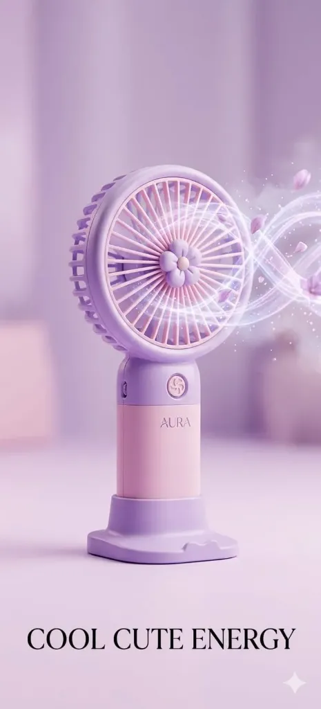 AURA Portable Mini Fan – Rechargeable Silent Cooling Fan with 8HR Battery | Cute Aesthetic Desk Fan